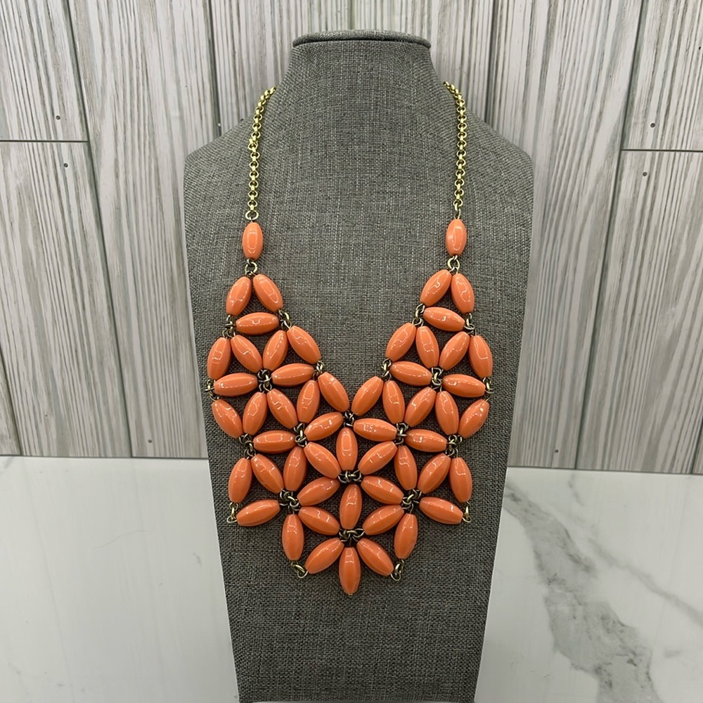 J. Crew Gold-Tone Chain Acrylic Faceted Bead Floral Bib Necklace